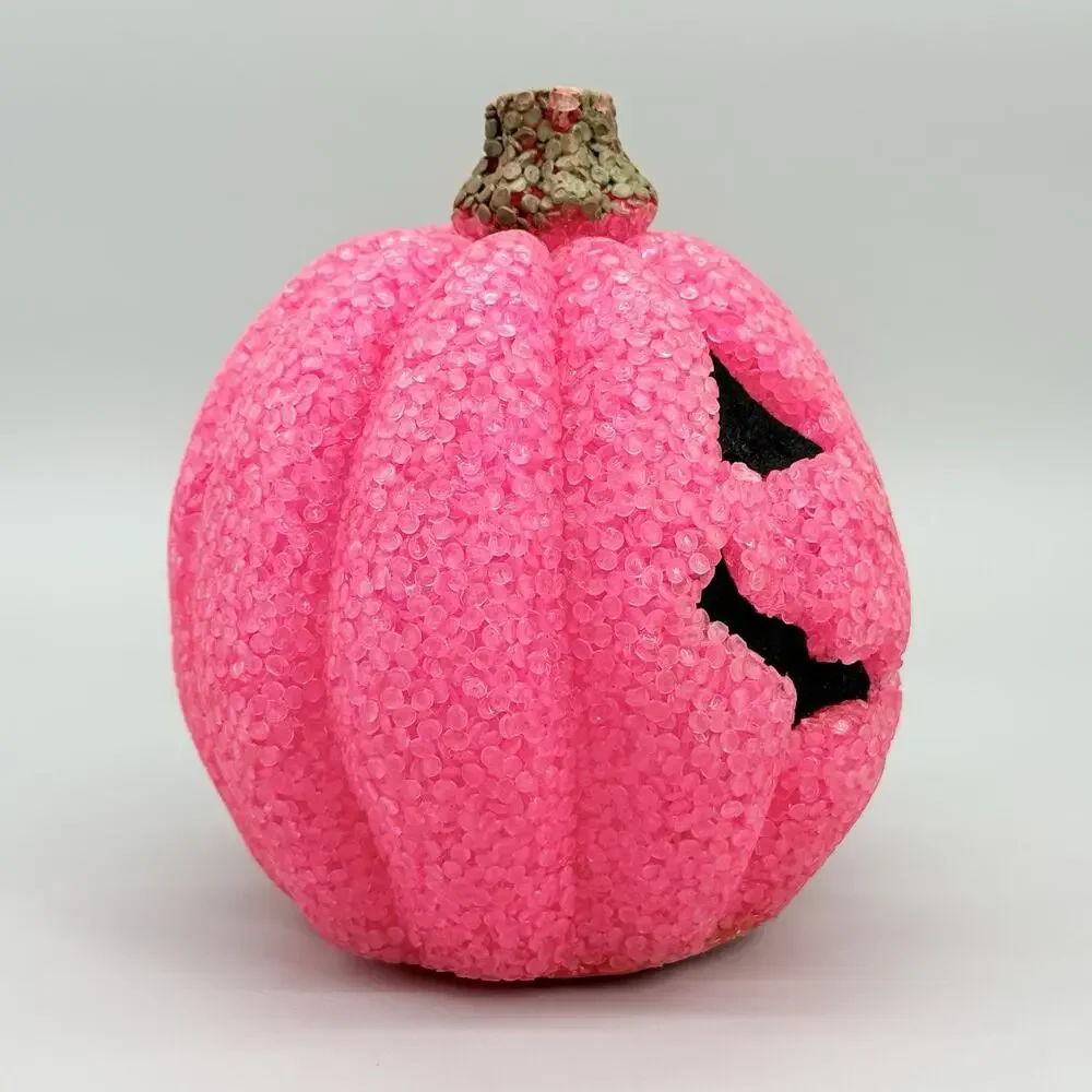 Melted Plastic Popcorn Pink Pumpkin Light Up Halloween Decoration 6” Works